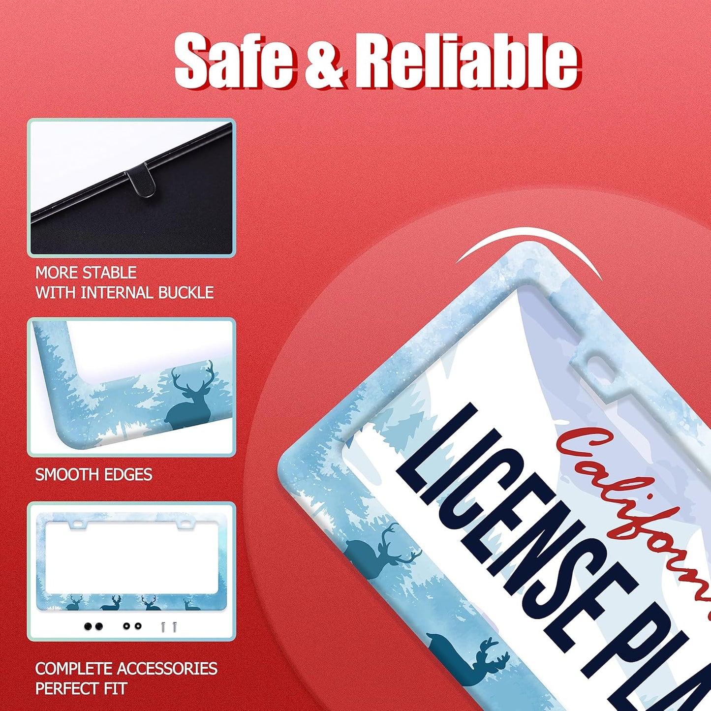 Deer License Plate Deer Forest License Plate Stainless Steel Parts Funny License Plate Decorative with Screws Size 12.3" x 6.3" for Women Men