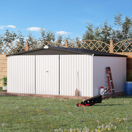 U-MAX Storage Shed 14x12 Outdoor Shed, Large Metal Outside Storage Garden Sheds & Outdoor Storage Shed Clearance, 12x14 Tool Shed Outdoor Storage Lockable for Backyard, Patio and Outside Use in White
