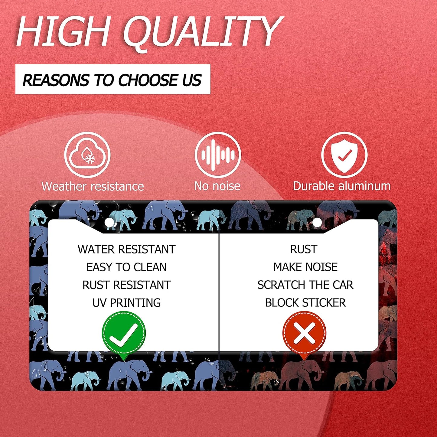 Elephant Family License Plate Frame Animal License Plate Stainless Steel Parts Colorful License Plate Decorative with Screws Size 12.3" x 6.3" Men Women