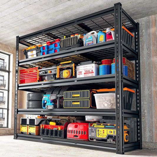 REIBII 48" W Garage Shelves, 5-Tier Garage Shelving Load 2750LBS, Adjustable Metal Storage Shelves, Wire Shelving for Basement, Warehouse, Workshop, Kitchen, 48" W x 18" D x 72" H