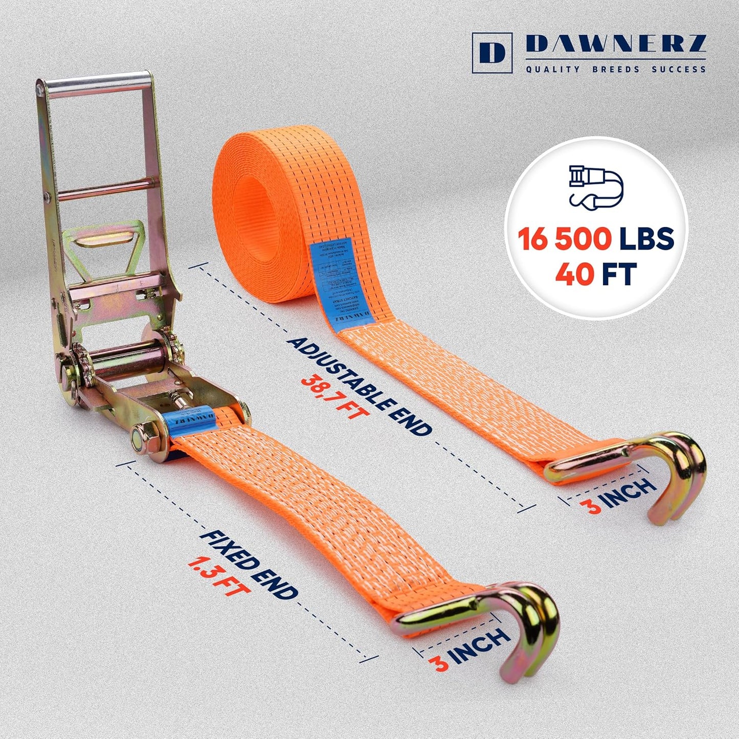 3 inch Ratchet Straps 40 ft Double Wire J Hook Tie Down - Heavy Duty Ratchet Straps 16500 Lb Breaking Strength - Trailer and Truck Tie Down